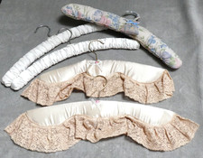 x5 Mixed Padded Clothes Hangers Satin Style Lace Cream Beige White & Blue Floral