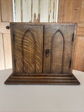 Vintage Oak Gothic Ecclesiastical  Table Top Cabinet Decanter Drinks Tantalus