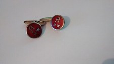 ANTIQUE VINTAGE ART DECO SILVER TONE ENAMEL M W NAME MUSIC NOTE CHAIN CUFFLINKS