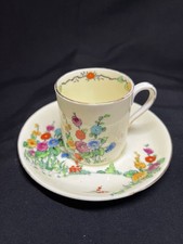 Crown Staffordshire Hollyhock Cup And Saucer Antique Uranium Glazed