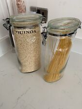 A Pair (2) Tall OVAL Storage Jars / Cannisters with air tight clips. Biscotti.