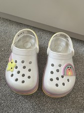 NEXT White Rainbow Clogs, Size 5 (EU 21.5), Girls Croc Style Sandals