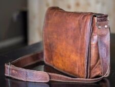 Goat Leather Messenger Bag Genuine Satchel Brown Vintage Real Briefcase Men's