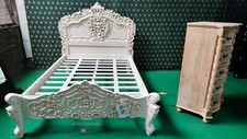 UK STOCK5' King size Antique Cream oriental French furniture Mahogany Rococo Bed