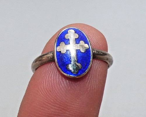 Antique silver enamel - &, cross