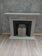 1.12 Scale Doll House Gray Painted Wooden Fire Surround With Chrome Guard