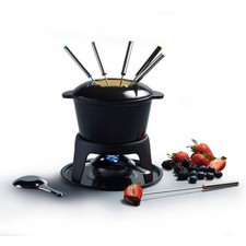 Masterclass Cast Iron Enamelled Fondue Set - Black