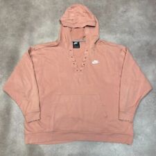 Nike Hoodie Womens XL Swoosh Club Lace Up Pull Over Club Logo Sweatshirt, Pink