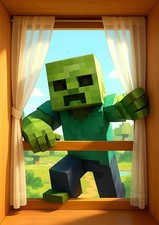 Large Pixel Art Wall Sticker – Minecraft Style 3D Effect Room Décor