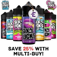 Six Licks Shortfill e liquid 100ml Vape Juice Max 70/30 0mg No Nicotine Sub Ohm