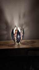 Unusual Metal & Shell Leaf Lotus Flower Lamp Hand Made Ethnic Bali Table Lamp