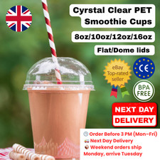 Clear Plastic Smoothie Cups with Dome or Flat Lids 8oz 10oz 12oz 16oz Reusable