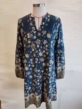 Floral Jersey Summer Dress Short Blue  Ladder Trim Border Shift Uk 12
