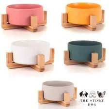 Ceramic Elevated Raised Dog Bowls No Slip No Spill Food Dish with Wooden Stand
