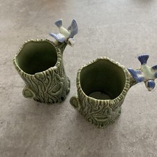  2 Wade Blue Bird Tree Trunk Posy Vase (1957-59) VGC Great Colourways green  