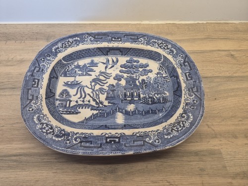 Antique blue willow large meat - antique,
