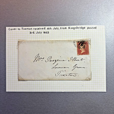 GB QV 1863 Postal History Cover 1d One Penny Red Stars TIVERTON to KINGSBRIDGE