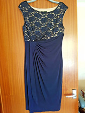 Connected Apparel asymmetric lace top wrap skirt party dress in navy size 10