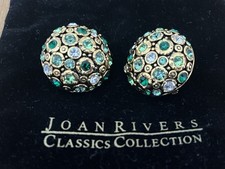 Joan Rivers Green & Clear Crystal Pave Round Button Clip Spectacular Earrings