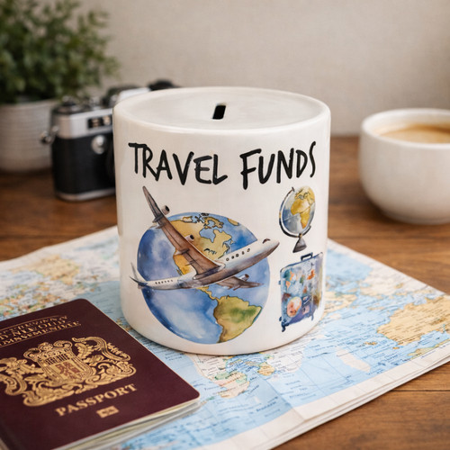 Travel fund money box ceramic - money,