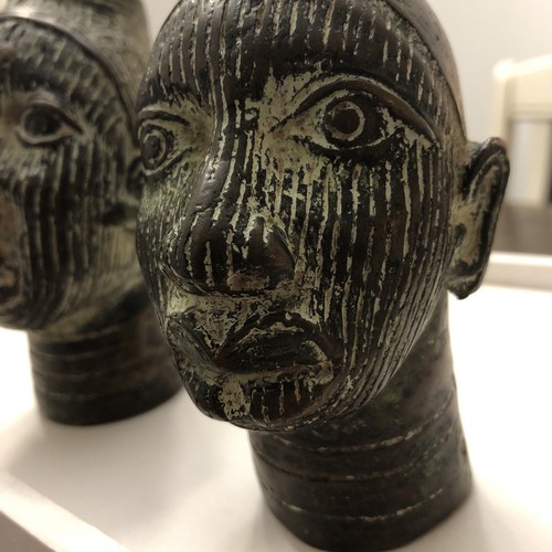 African bronze head pair - bronze,