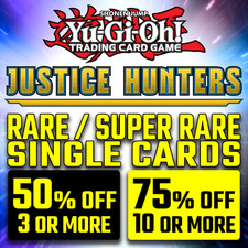 YUGIOH! JUSTICE HUNTERS - RARE / SUPER RARE SINGLE CARDS - JUSH - BRAND NEW