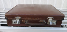 Small brown leather vintage suitcase 1950s With Cheney locks Film/Prop/Display