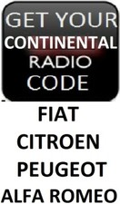 CONTINENTAL RADIO CODE FOR FIAT LANCIA CITROEN PEUGEOT ALFA ROMEO SECURITY PIN