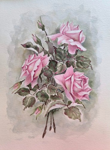 Flowers dusty pink - pink, vintage