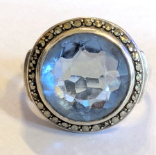 Vintage 935 purity silver blue topaz and marcasite dress ring size L/M