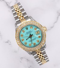 Ladies Rolex Datejust in Steel & Gold with Diamond Dial, Bezel & Shoulders.