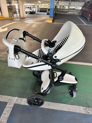 White leather pram with - white,