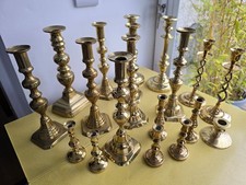 MIxed job lot batch 19 vintage brass candlesticks mainly Victorian 6cm-26cm tall