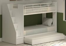 White Dynamo Bunk Beds With Trundle - Staircase With Storage Stairs - Single