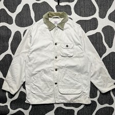 Vintage Insulated Barn Chore Coat Flannel Lined Jacket Large Cream Workwear USA