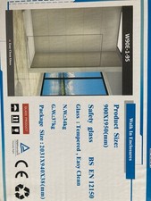 8mm Toughened Easy clean Shower plain Glass sheet/Panel 1950 x 900mm 