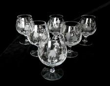 6 Stuart Crystal  Cascade  Brandy Balloon Glasses 5 1/8" Fuchsia Flowers