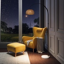 Living Room Soft Light Floor Lamp with Bamboo Weaving Lampshade Retro High Lamp