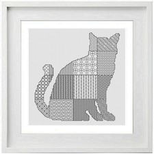 Blackwork cat cross - stitch,