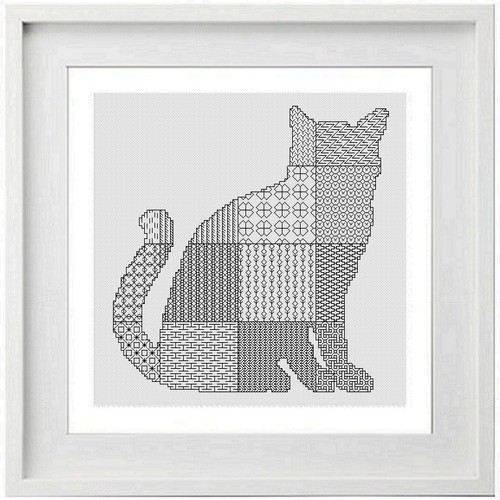 Blackwork cat cross - cat, stitch
