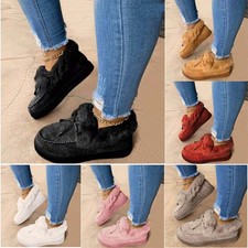 WOMENS FAUX FUR WINTER SNOW FLAT LACE UP CASUAL TRAINERS PUMPS LADIES SHOES