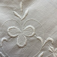 White Linen Tablecloth with Raised Embroidery Shamrocks.