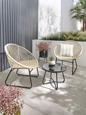 Noodle Bistro Set 2 Wicker Chairs Round Table Black Glass Garden Patio UK