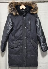 RRP£220 MINT VELVET Ladies 1/2 FAUX LEATHER PARKA JACKET COAT Hooded UK8