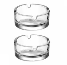 2 X Round Cut Glass Ashtray Clear Set 2 Smoker Ash Tray Stackable Home Bar Pub