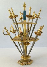 Toledo Mini Swords (12) Cocktail Picks Appetizer Skewer & Stand Vintage MCM
