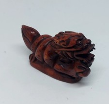 Netsuke Vintage Carved Japanese Boxwood Dragon with ball
