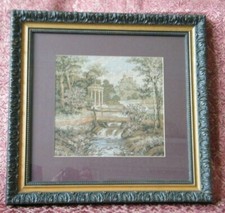Vintage/Antique Tapestry Woven Picture Pretty Garden Folly Panorama