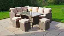 8 Seater Brown Rattan Sofa Dining Set with Stools - Minor Issue