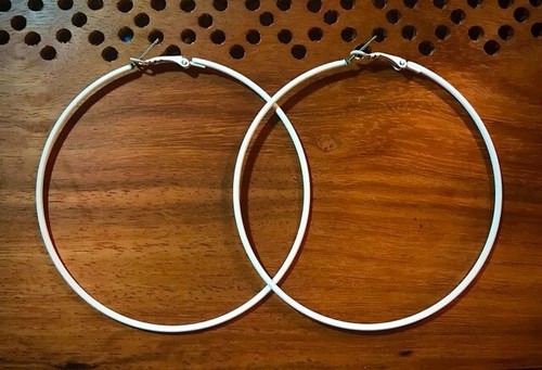 Funky white hoop - , earrings